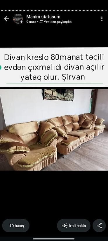 divan 2 ci el: Divan-kreslo dəsti – açılıb yataq olur. Şirvan. Xüsusiyyətlər: - — 1