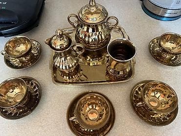 cay: Çay dəsti, rəng - Qızılı, Metal, 6 nəfərlik — 5