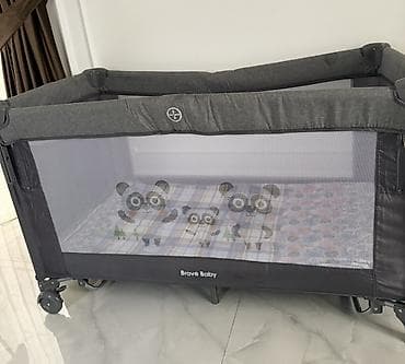 şaxda baba: Brave Baby qatlanan uşaq çarpayısı/oyun beşiyi - Rəng: tünd boz (mesh — 4