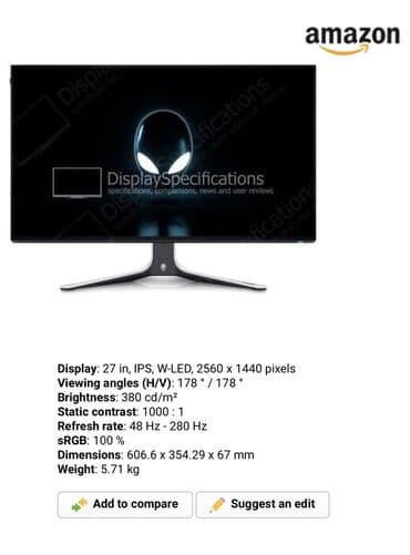 notbuk islenmis: Alienware 27 düymlük QHD oyun monitoru. AMD FreeSync Premium Pro — 2