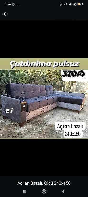 oturaca: Açılan-bazalı L şəkilli künc divan - Ölçü: 240 x 150 sm - Mexanizm — 1