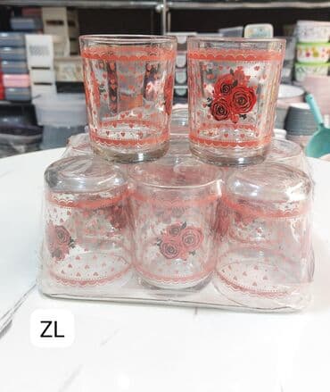 Stəkanlar, rəng - Qırmızı, Şüşə, 6 ədədli dəst