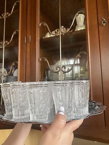 Кухонные принадлежности: Şüşə stəkan dəstləri - 2 ayrı dəst: 1) Çay stəkanları – şəffaf — 2
