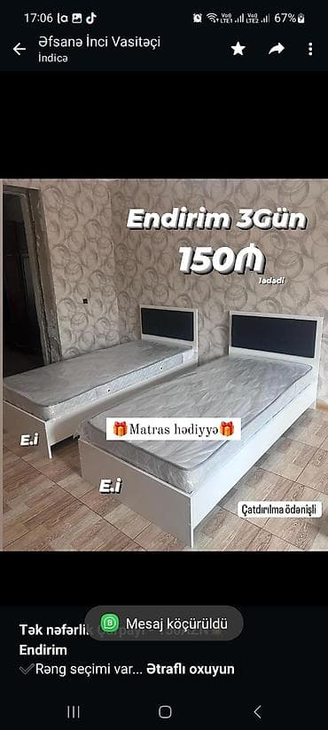 tek kravat: *Tək nəfərlik Çarpayı - 150AZN💥* *Endirim* ✔️Rəng seçimi var Ölçü — 1