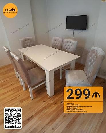 Qonaq otağı üçün, Açılan, Dördbucaq masa, 6 stul