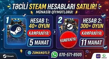Salam 🎮 Steam hesabları satılır! 💸 Bu qiymətə belə oyunlu hesablar