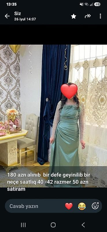 don: Zərif ziyafət/gecə libası - Rəng: açıq yaşıl - Model: uzun, beldən — 1
