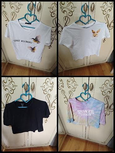 mayka: Qadınlar üçün qısa kəsimli T-shirt dəsti - 4 ədəd crop T-shirt - Rəng — 1