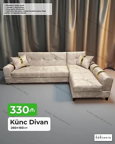 kreditle kunc divanlar: Künc divan – 260×160 sm - Mexanizm: açılan, bazalı (yataq funksiyalı — 1