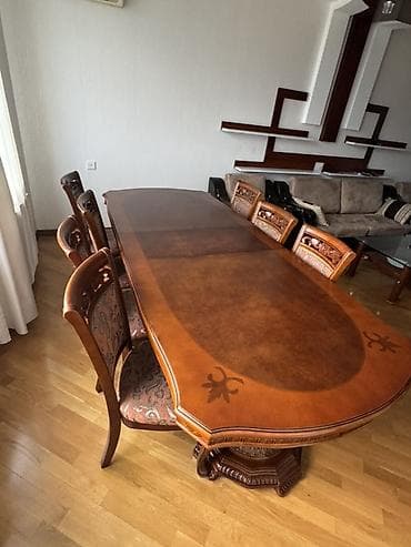 Klassik üslubda iri ölçülü yemək otağı dəsti - Dəst: süfrə masası + 8 — 1