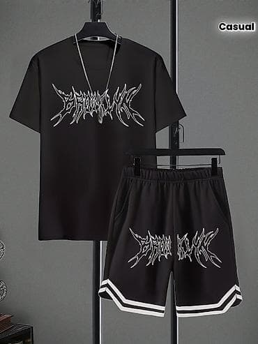 Unisex iki hissəli casual dəst – qara T‑şört və şort - Rəng: qara, ağ