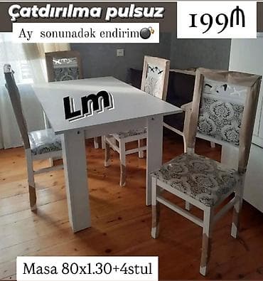 stul islenmis: Açılmayan, Dördbucaq masa, 4 stul — 1