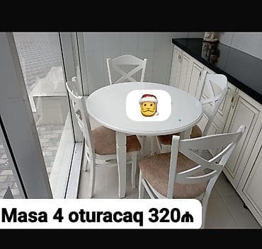 Mətbəx üçün, Açılmayan, Yumru masa, 4 stul