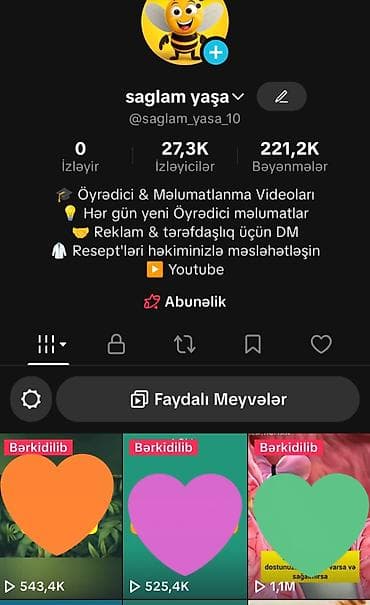 muhafize xidmeti: Xidmət: “Saglam yaşa” səhifəsində maarifləndirici sağlamlıq kontenti — 1