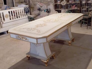 metbex oturacaqlari: Qonaq otağı üçün, Yeni, Açılmayan, Dördbucaq masa, 8 stul — 1