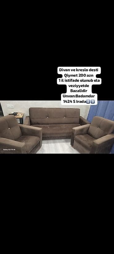 goranboy mebel: Divan ve kreslo desti Qiymet 200 man 1 il istifade olunub ela — 1