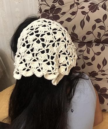 baş örtüsü: Zərif əl işi kroşe saç örtüsü/bandana - Material: qalın, yumşaq — 5