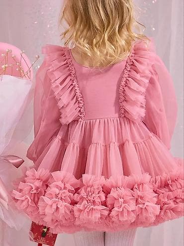 oz dirnagina gel: Məhsul: Qız uşaqları üçün şifon-paxlava tərzli pərdəli paltar - Rəng — 2