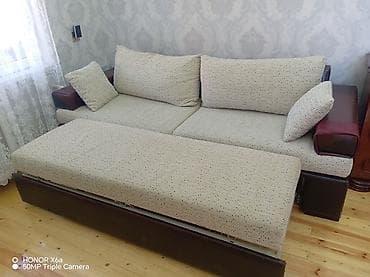 Divanlar: Çevrilən divan (yatan funksiyalı) - Materiallar: krem rəngli, xırda — 2