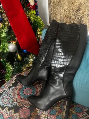 Стаканы: Qadın çəkmələri – qara rəng, dizaynlı kombinasiyalı üst - Material — 1