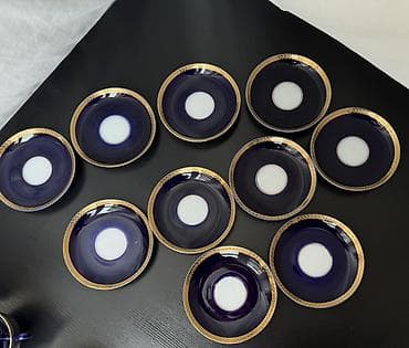 çay servis: Çay dəsti, rəng - Göy, Farfor, 10 nəfərlik, SSRİ — 3