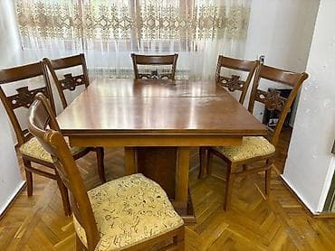 Qonaq otağı üçün, İşlənmiş, Açılan, Dördbucaq masa, 6 stul