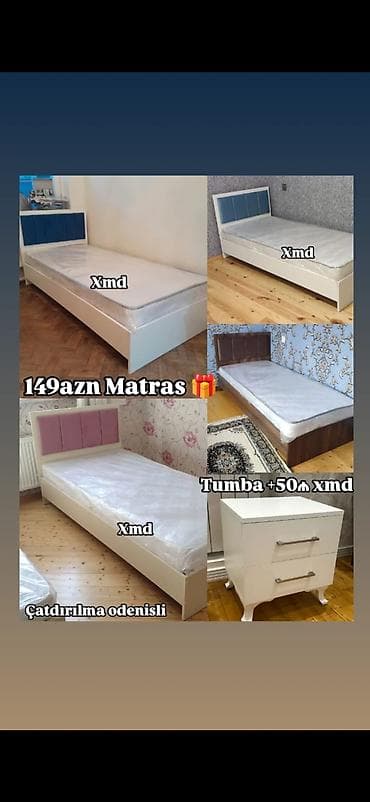 kreditle stul: Tək nəfərlik çarpayı dəsti – müxtəlif rəngdə başlıqlar (mavi, qəhvəyi — 1