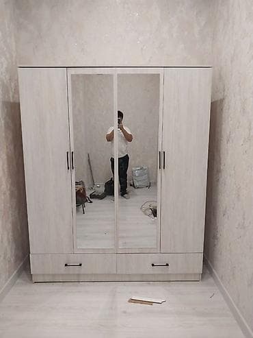 geyim dolabi: 4 qapılı, Güzgülü, Qəhvəyi, Taxta, Açılan, Düz dolab — 1