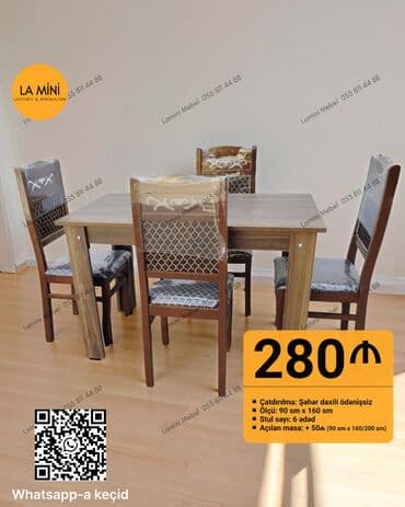 metbex stol: Dördbucaq masa, Mətbəx üçün, Qonaq otağı üçün, 4 nəfər, Açılmayan, Türkiyə, Zəmanətli — 1
