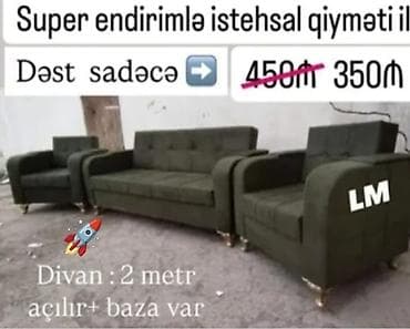 Divan, 2 kreslo, Bazalı, Açılan