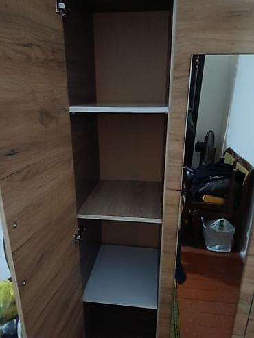 turkmen tekstil: 3 qapılı, Güzgülü, Qəhvəyi, Taxta, Açılan, Düz dolab — 6