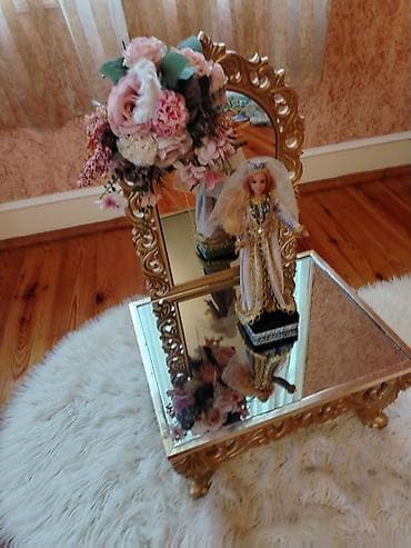 3d pen: Gəlin xonçası və bəzək dəsti - Aynalı kvadrat xonça: Qızılı haşiyəli — 3