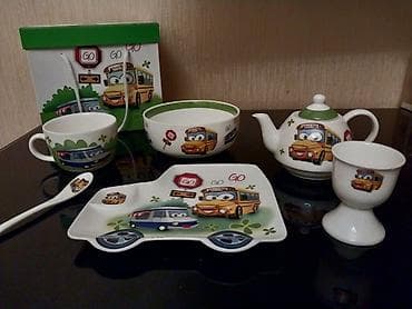 Uşaq üçün tematik porselen süfrə dəsti - Naqişli “school bus/GO”
