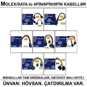 nintendo da: 4/6/8/12/24pin/Molex/SATA Kabellər 📍Ünvan: Bakı şəh, Suraxanı ray — 3