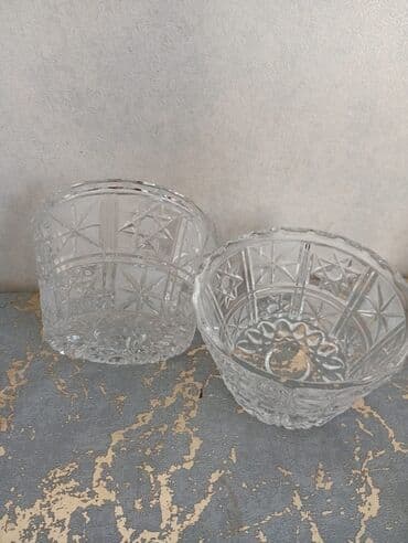 həkim qiz şəkilləri: Kəsma naxışlı şüşə/bohem tipli qablar dəsti - 2 ədəd şəffaf şüşə qab — 2
