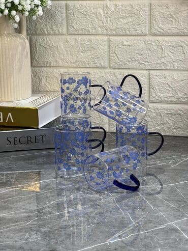 turk pastel destleri: Çay dəsti, rəng - Göy, Şüşə, 6 nəfərlik, Türkiyə — 3