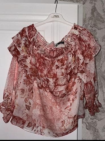 Zara qadın bluzu - Dizayn: romantik güllü print, açıq rozadan tünd