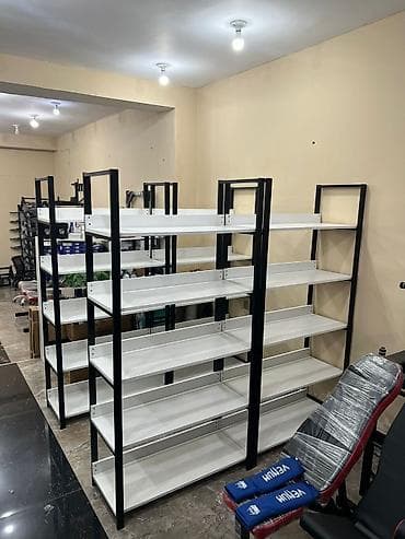 mini pec: Mağaza üçün metal rəf sistemi - Konstruksiya: Qara metal karkas, ağ — 6