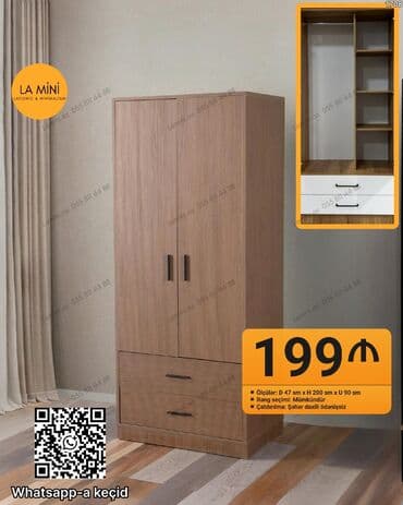 Açılan, 2 qapılı Düz dolab, Qarderob, paltar dolabı