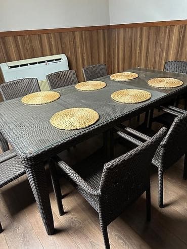 masaustu dest: Balkon üçün, İşlənmiş, Açılmayan, Dördbucaq masa, 8 stul — 7