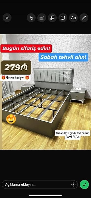 İkinəfərlik çarpayı, Bazalı, Matras ilə, Siyirməsiz