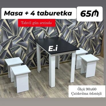 ucuz metbex stol stullari: Mətbəx üçün, Yeni, Açılmayan, Dördbucaq masa, 4 stul — 1