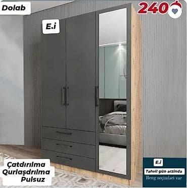 divar skafi: Yeni, 4 qapılı, Güzgülü, Taxta, Açılan, Düz dolab — 1