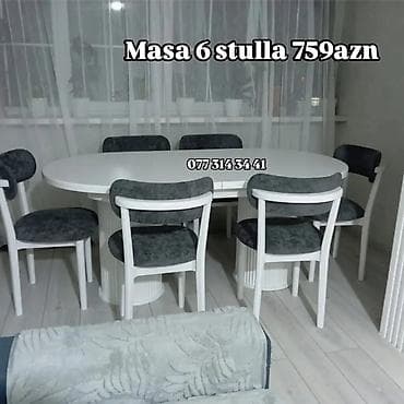 Masa + 6 stul dəsti - Oval formalı geniş yemək masası - 6 ədəd yumşaq lalafo.az -da Masa + 6 stul dəsti - Oval formalı geniş yemək masası - 6 ədəd yumşaq