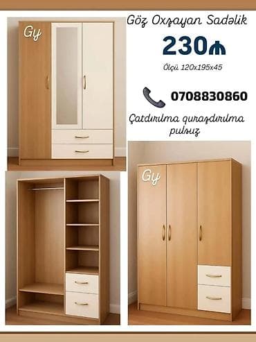 iskaf: Üç qapılı paltar dolabı – “Göz oxşayan sadəlik” - Ölçü: 120 x 195 x 45 — 1