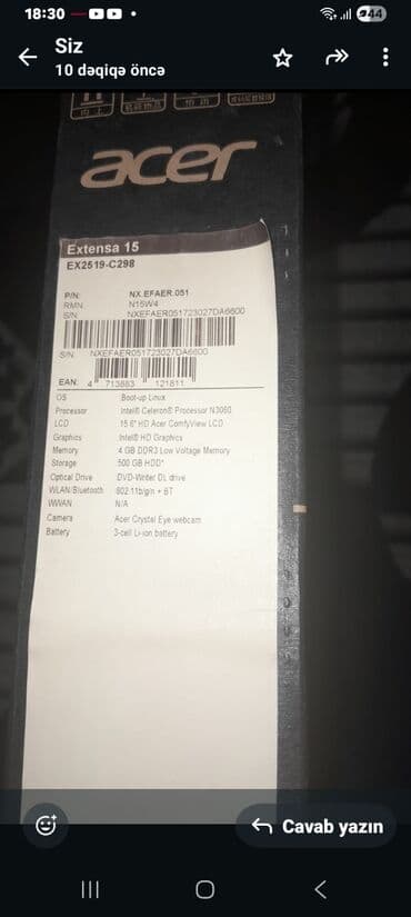 купить игровой ноутбук в баку: Intel Celeron, 4 ГБ ОЗУ, 15.6 " — 5