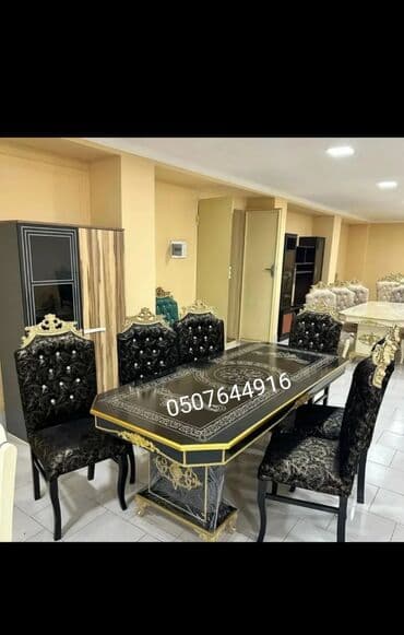 menzereli şekiller: Qonaq otağı üçün, Yeni, Açılmayan, Dördbucaq masa, 6 stul — 7