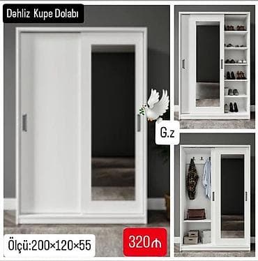 Yeni, 2 qapılı, Güzgülü, Ağ, Kupe, Düz dolab
