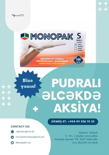 "pudrali latex" əlcəklərdə aksi̇ya! Monopak marka 10 paçka - 59 azn lalafo.az -da "pudrali latex" əlcəklərdə aksi̇ya! Monopak marka 10 paçka - 59 azn