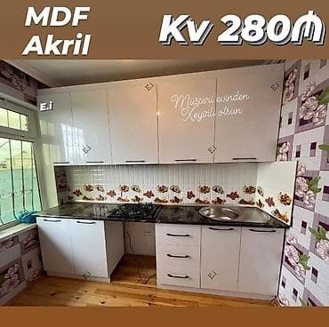 Mətbəx mebeli – MDF Akril - Material: MDF Akril fasadlar, parlaq səth